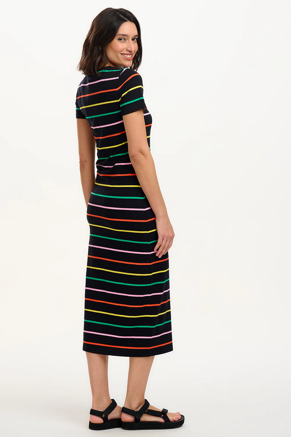Monique Jersey Midi Dress - Black, Citrus Stripes - Image 3