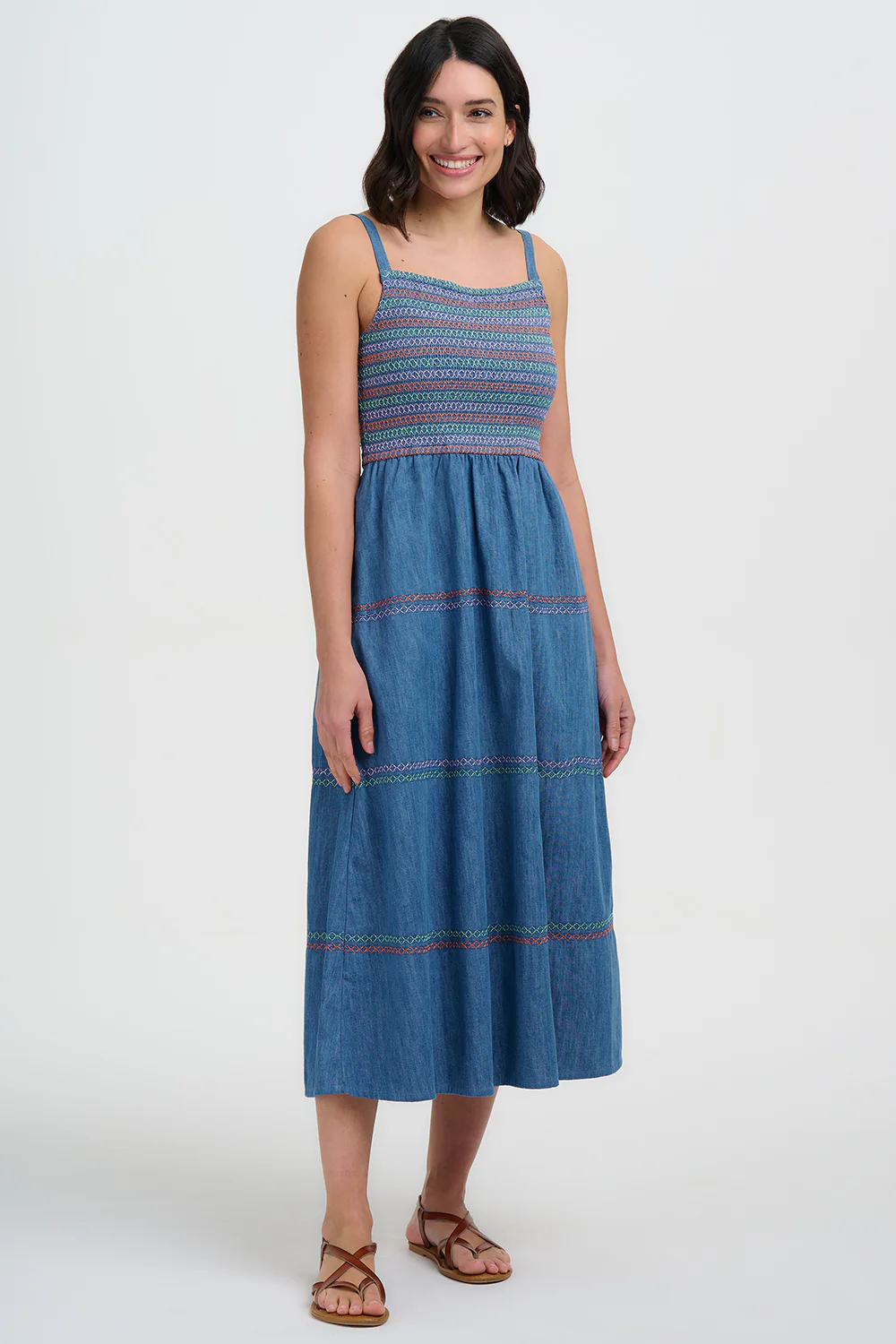 Murren Shirred Midi Dress - Washed Blue Denim - Image 4