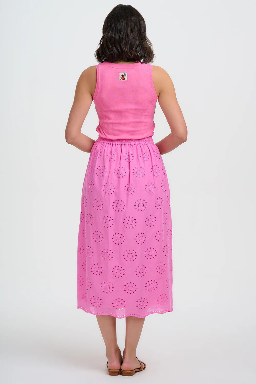 Nicola Broderie Anglaise Midi Skirt - Pink - Image 4