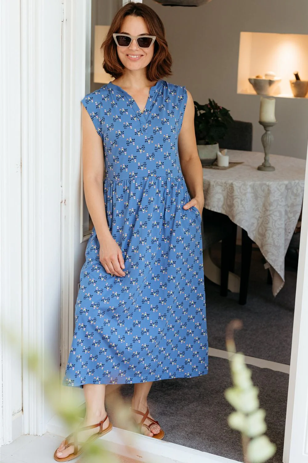 Nina Jersey Midi Dress - Blue, Folklore Twist