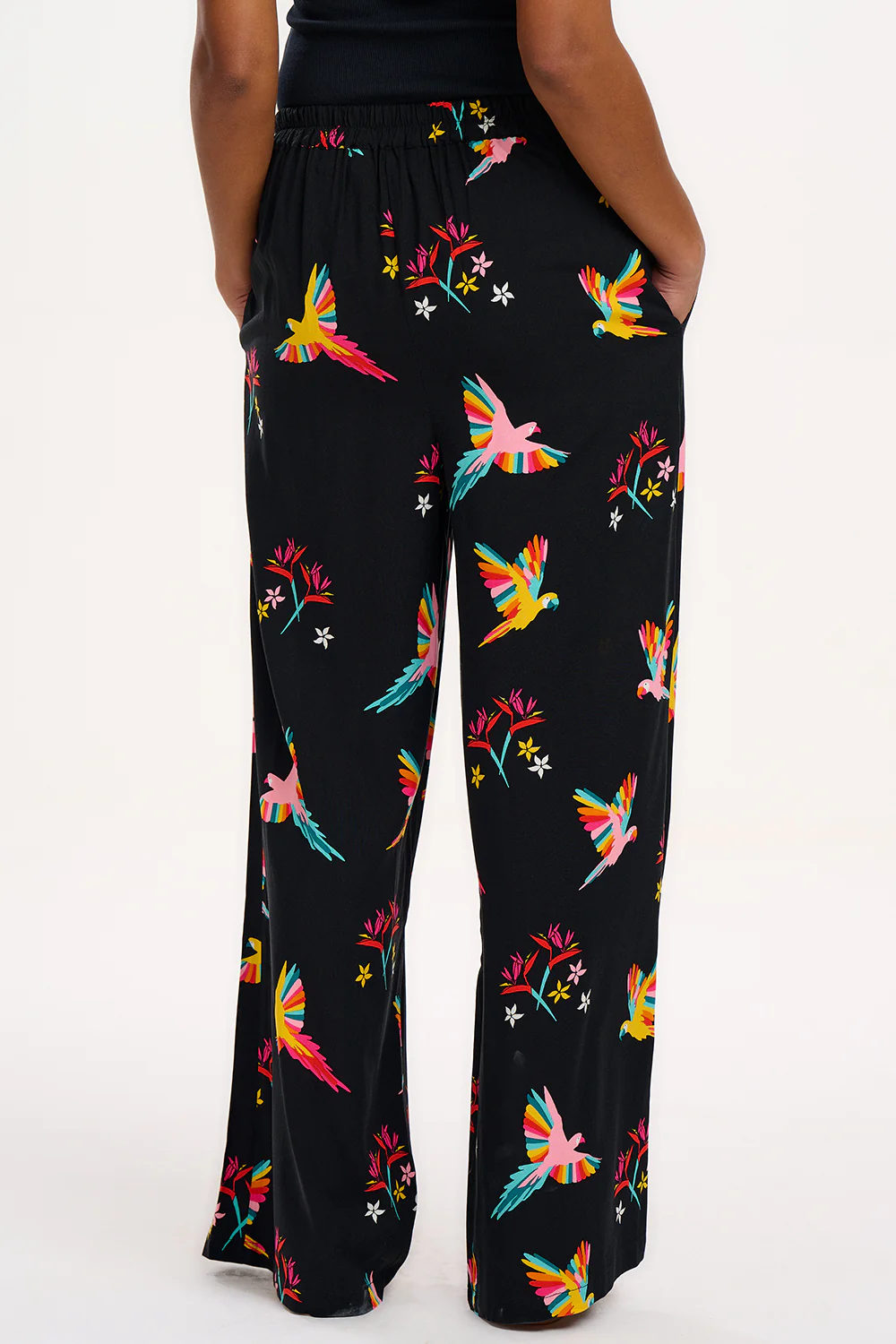 Patsy Palazzo Pants - Black, Tropical Parrots - Image 4