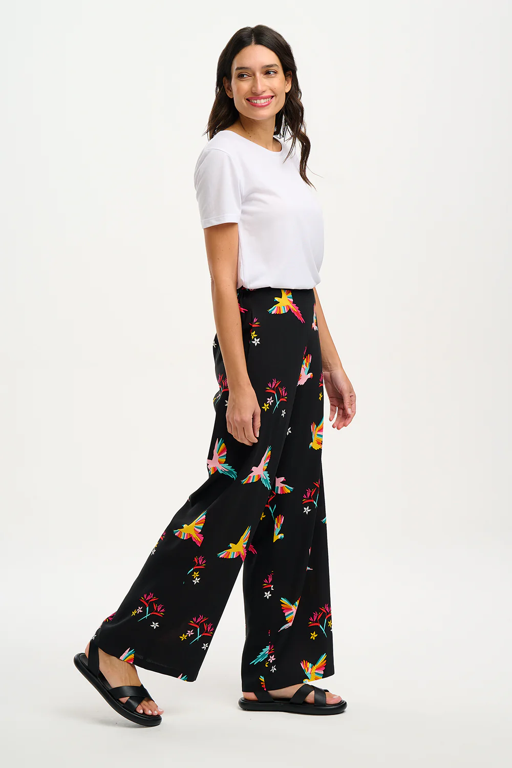 Patsy Palazzo Pants - Black, Tropical Parrots - Image 6