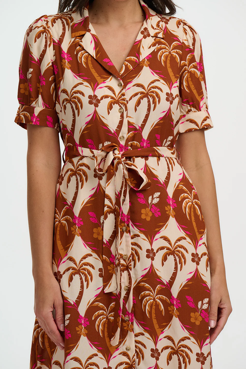 Penelope Midi Shirt Dress - Browns, Palm Waves Tile - Image 2