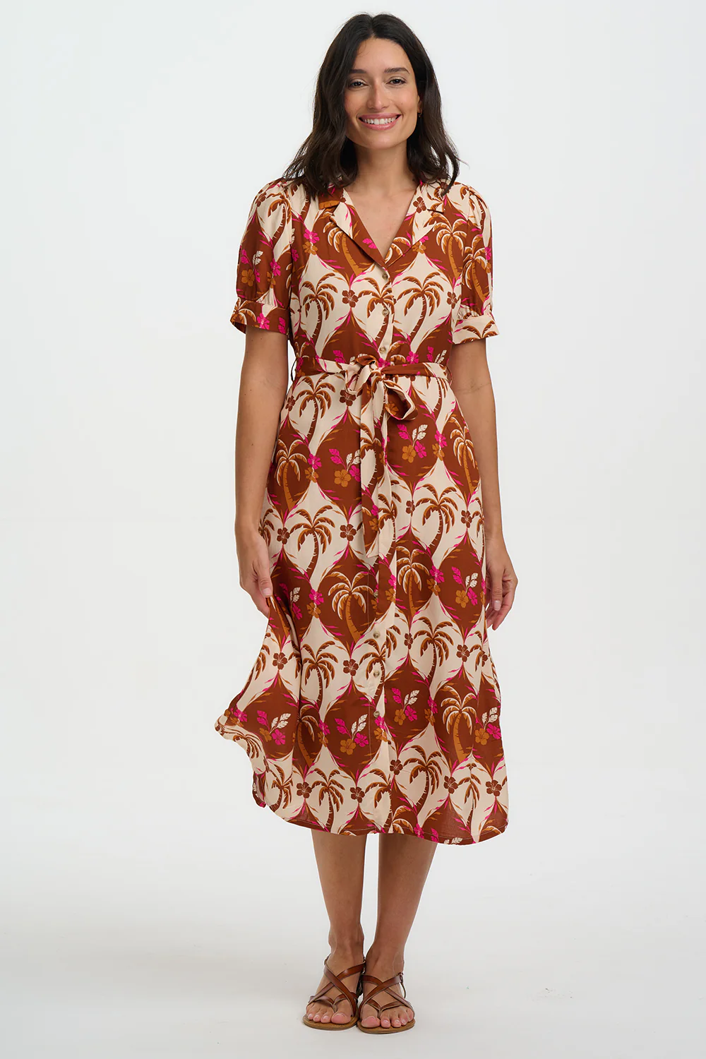 Penelope Midi Shirt Dress - Browns, Palm Waves Tile - Image 3