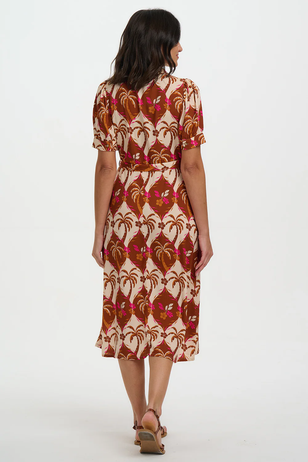 Penelope Midi Shirt Dress - Browns, Palm Waves Tile - Image 5