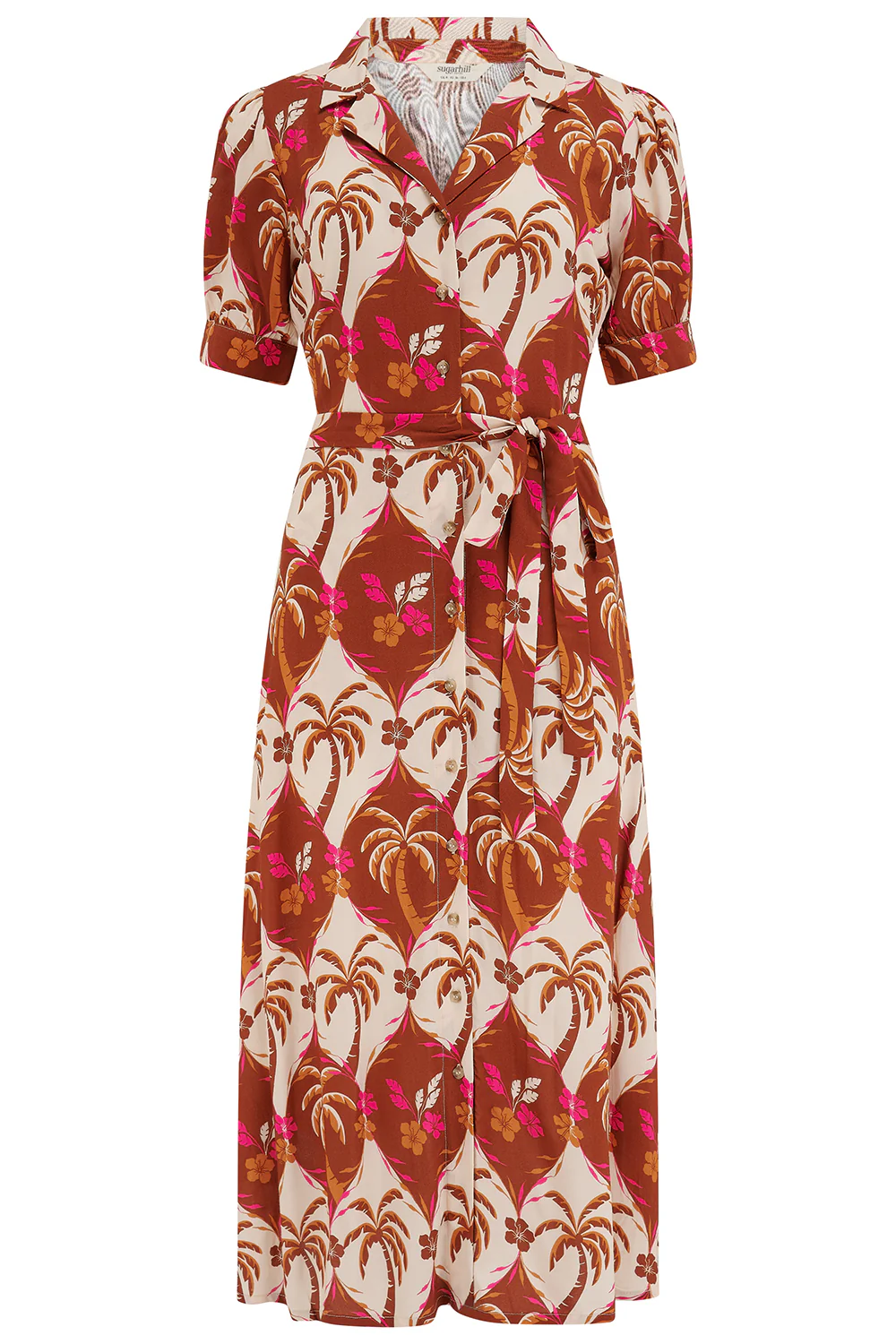 Penelope Midi Shirt Dress - Browns, Palm Waves Tile - Image 6