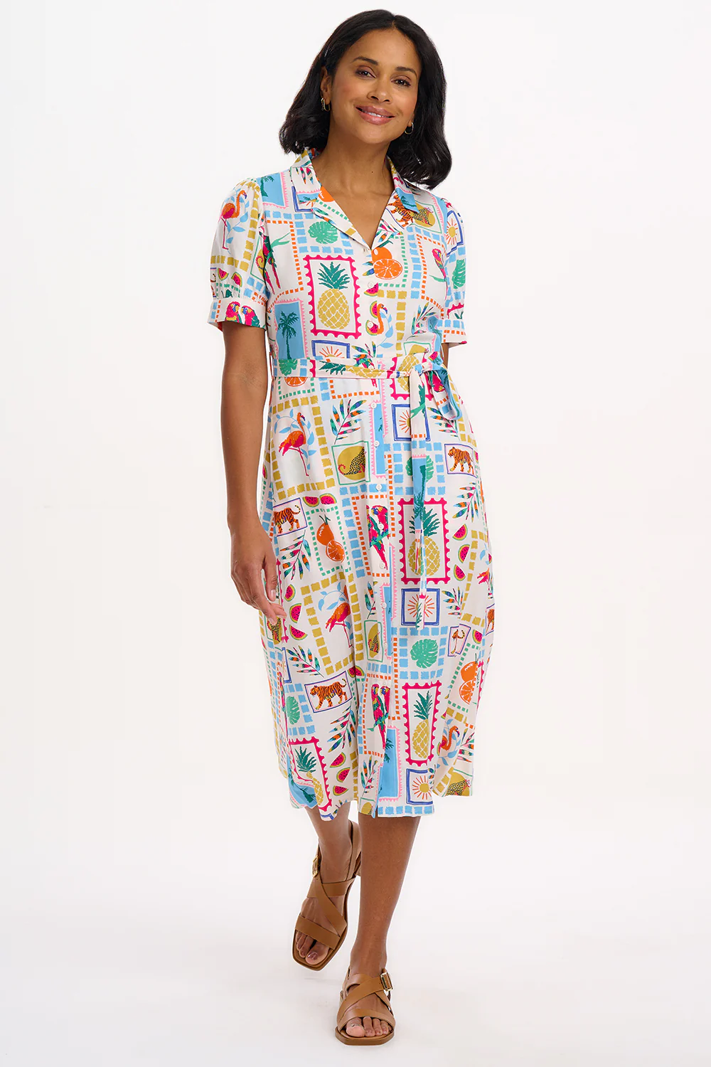 Penelope Midi Shirt Dress - Off-white, Jungle Tile - Image 5