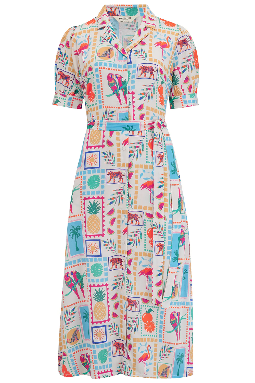 Penelope Midi Shirt Dress - Off-white, Jungle Tile - Image 7