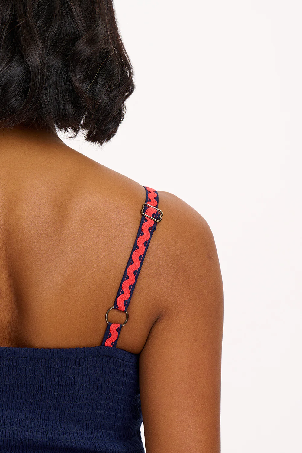 Penrose Shirred Sundress - Navy, Rainbow Ric Rac - Image 3