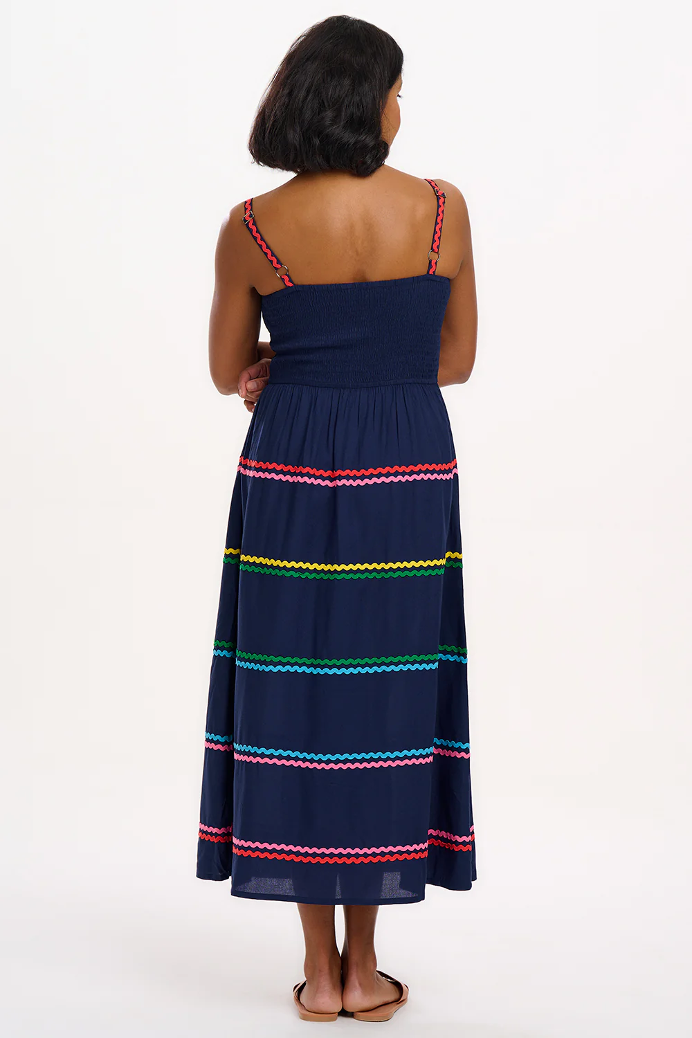 Penrose Shirred Sundress - Navy, Rainbow Ric Rac - Image 4
