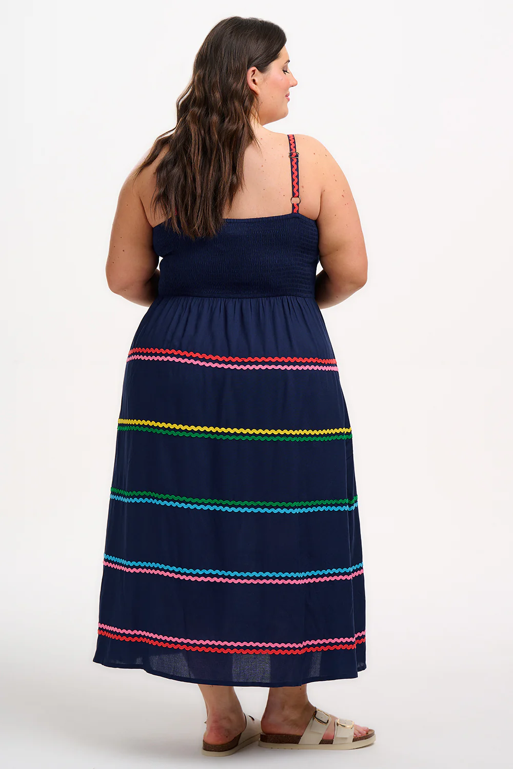 Penrose Shirred Sundress - Navy, Rainbow Ric Rac - Image 6