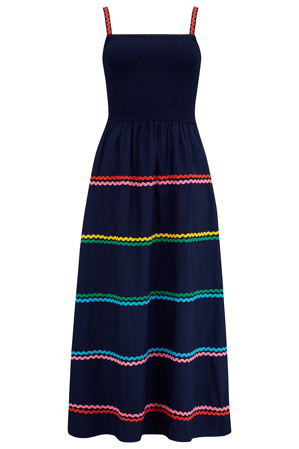Penrose Shirred Sundress - Navy, Rainbow Ric Rac - Image 7