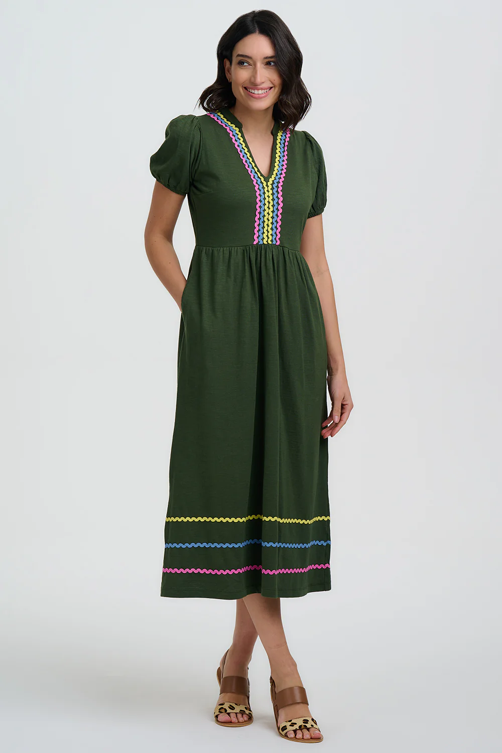 Renee Jersey Midi Dress - Olive, Ric Rac - Image 2