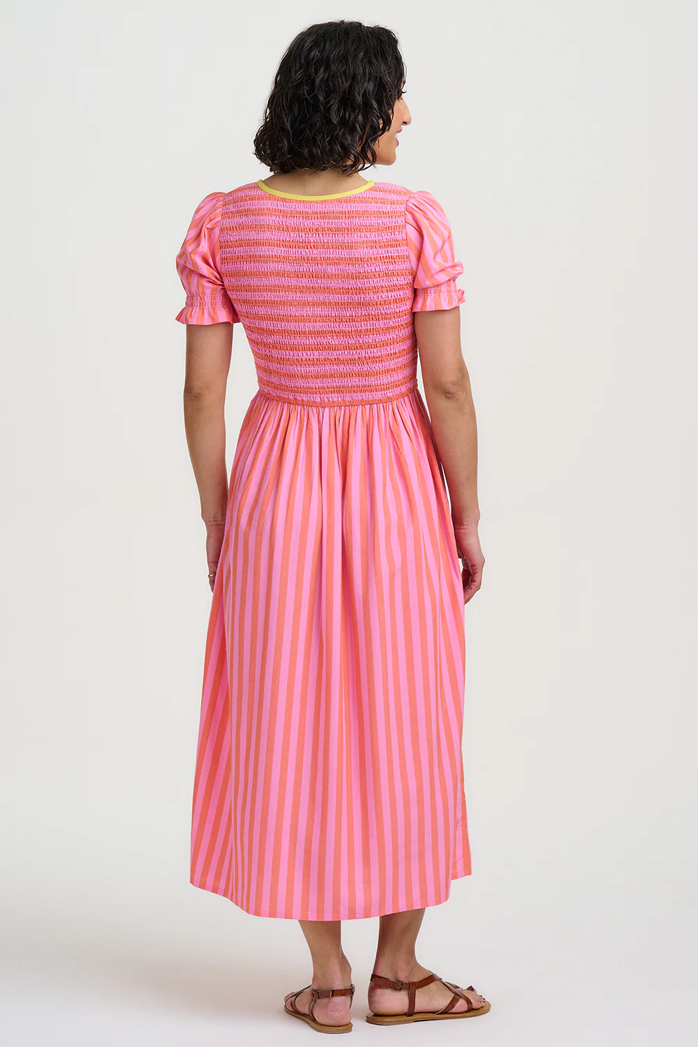 Ripley Shirred Midi Dress - Pink, Tropical Crush Stripe - Image 6