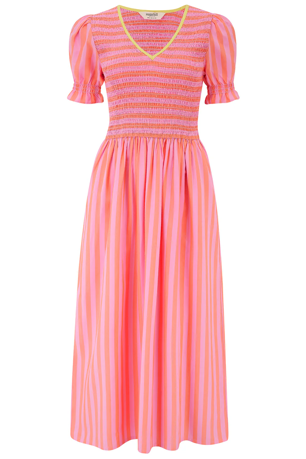 Ripley Shirred Midi Dress - Pink, Tropical Crush Stripe - Image 7