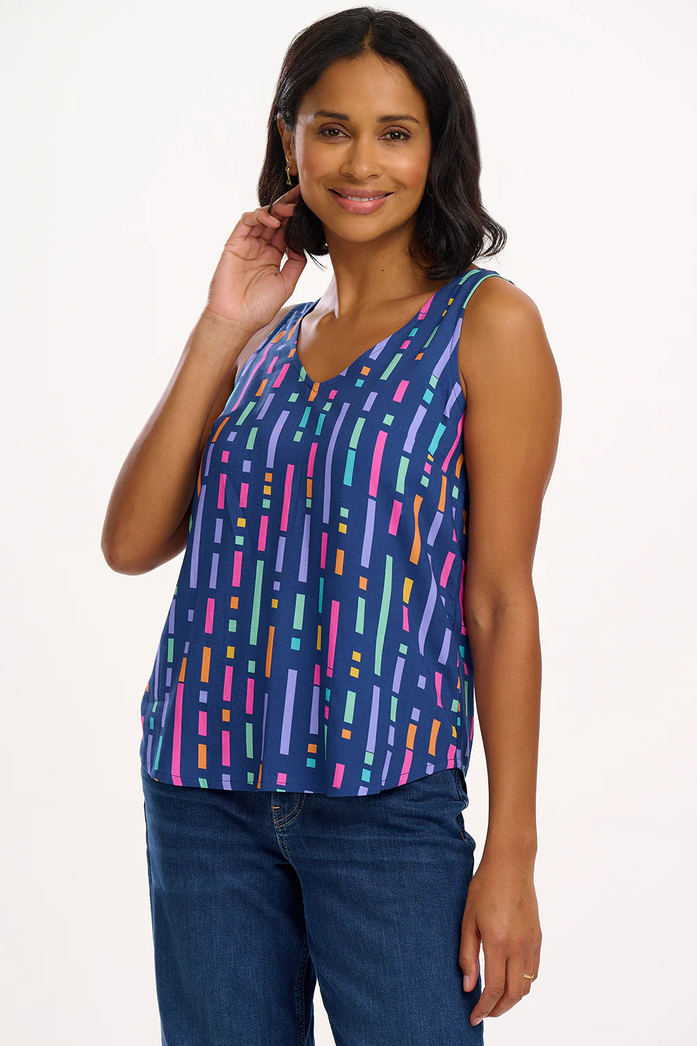 Romy Vest Top - Blue, Broken Lines