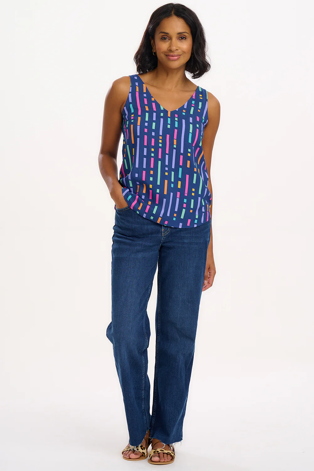 Romy Vest Top - Blue, Broken Lines - Image 3