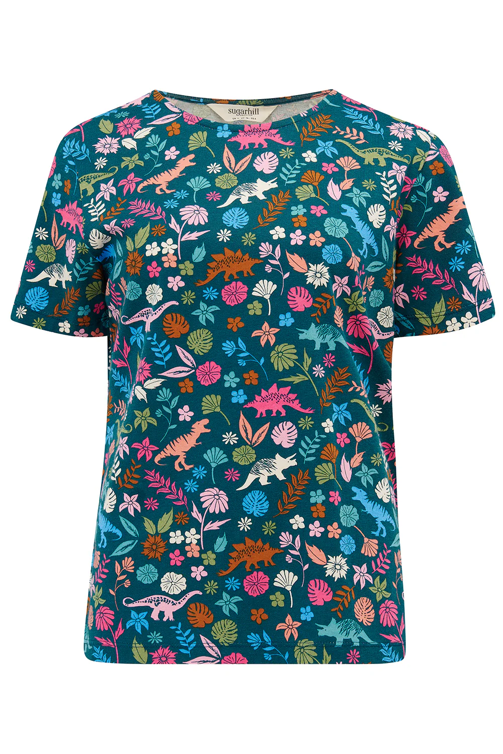 Ronah Crew Neck T-Shirt - Teal/Multi, Hidden Dinosaur - Image 8