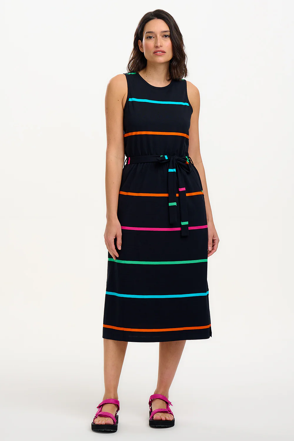 Rory Racer Jersey Midi Dress - Black, Spaced Eighties Stripe