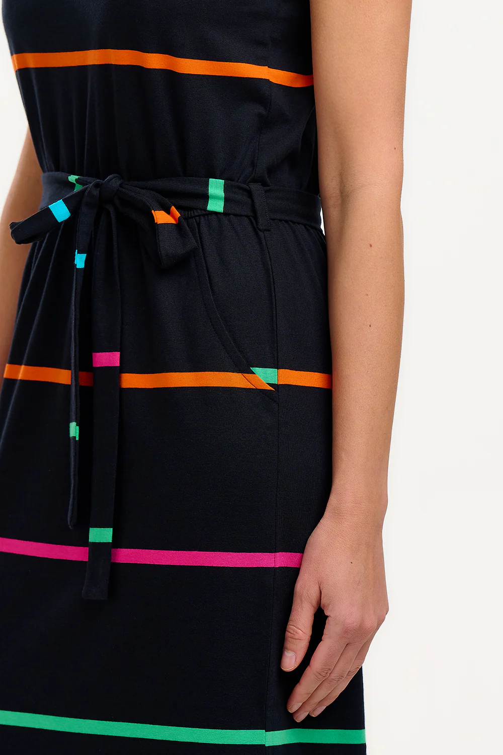 Rory Racer Jersey Midi Dress - Black, Spaced Eighties Stripe - Image 2