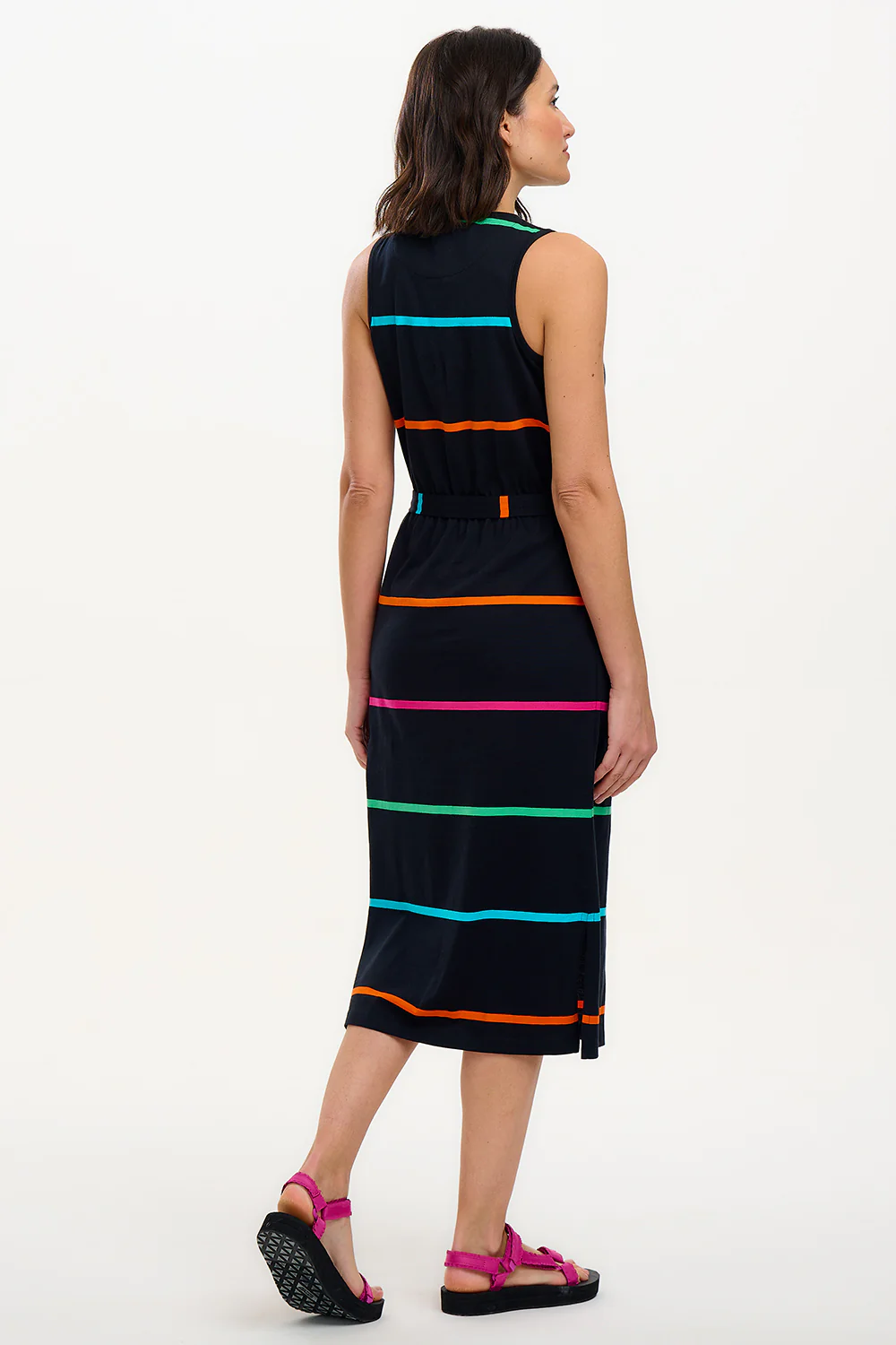 Rory Racer Jersey Midi Dress - Black, Spaced Eighties Stripe - Image 3