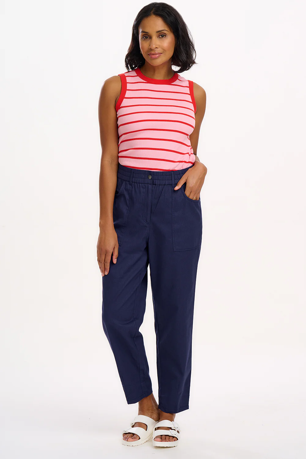 Ruth Fitted Vest Top - Pink/Red Stripes - Image 3