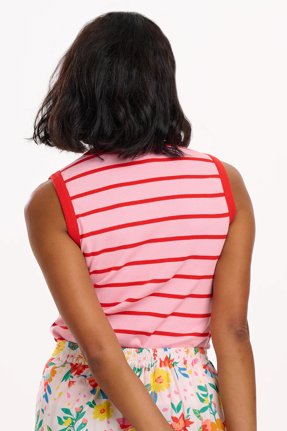 Ruth Fitted Vest Top - Pink/Red Stripes - Image 6