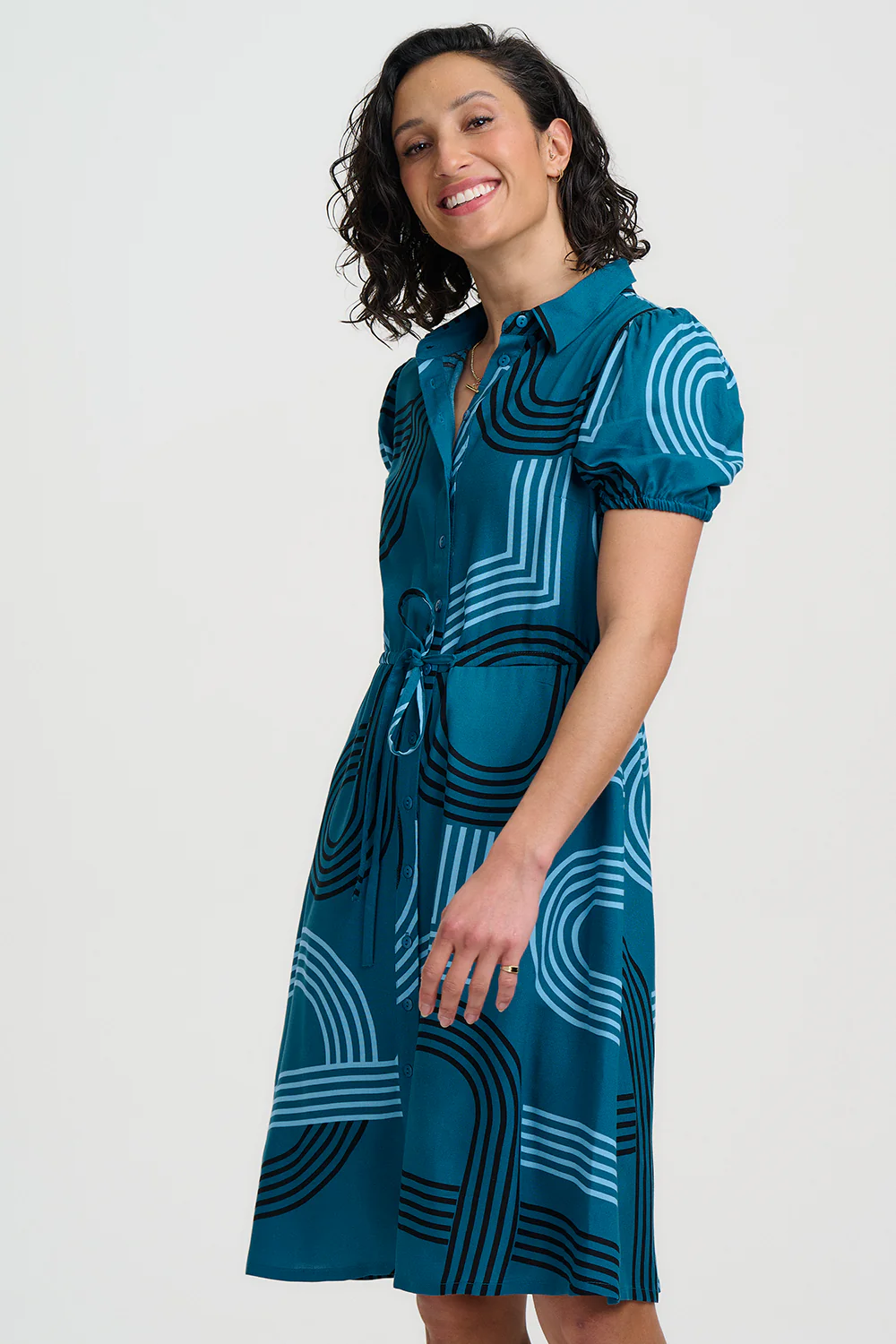 Salma Mini Shirt Dress - Teal, Ocean Racer - Image 3