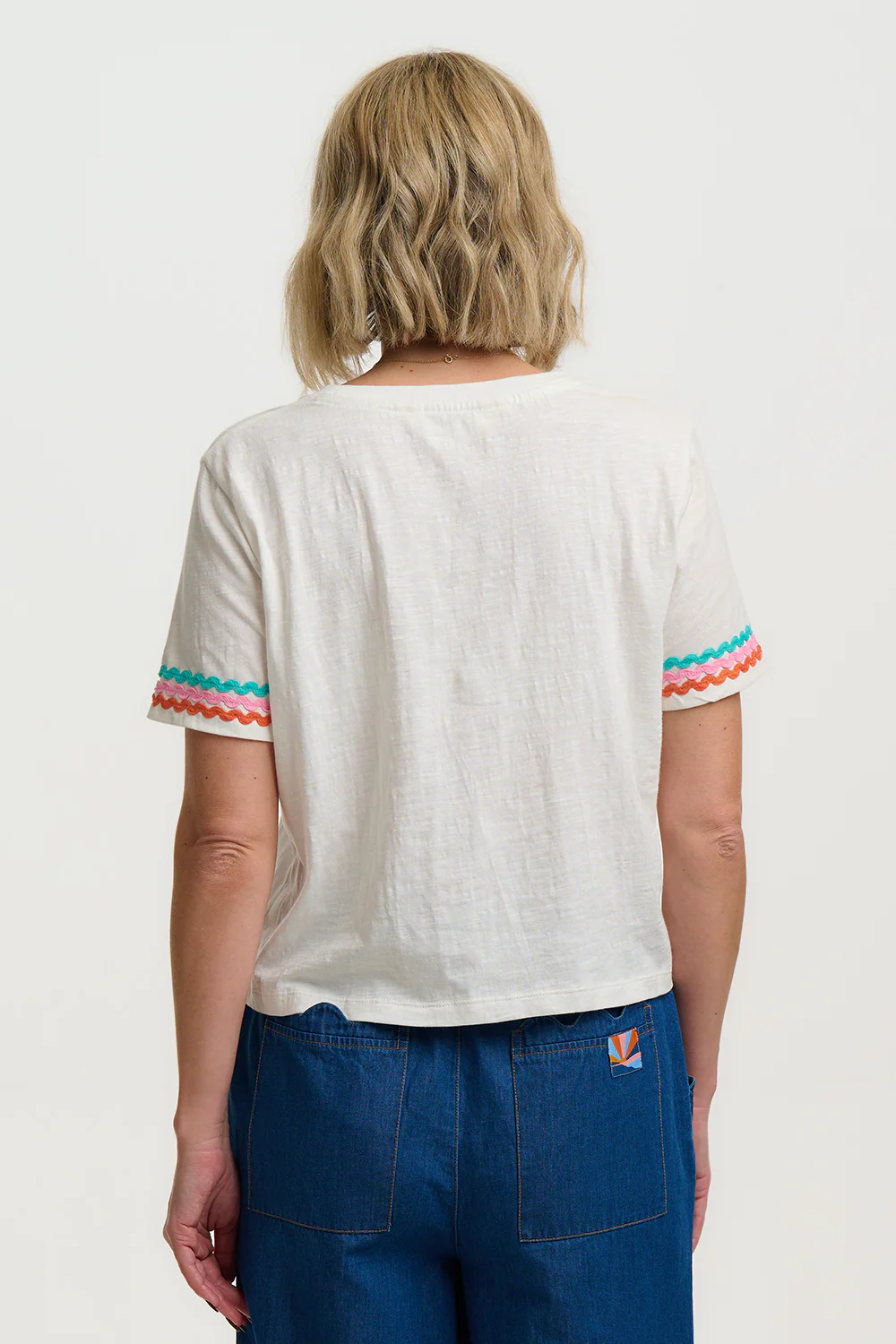 Shelby Boxy T-Shirt - White, Ric Rac Trim - Image 3