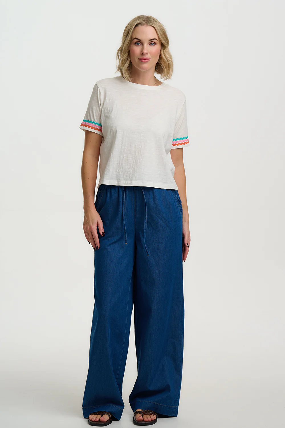 Shelby Boxy T-Shirt - White, Ric Rac Trim - Image 4