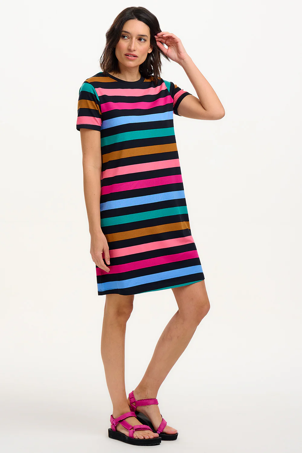 Sia T-Shirt Dress - Black/Multi, Alternating Stripes - Image 3