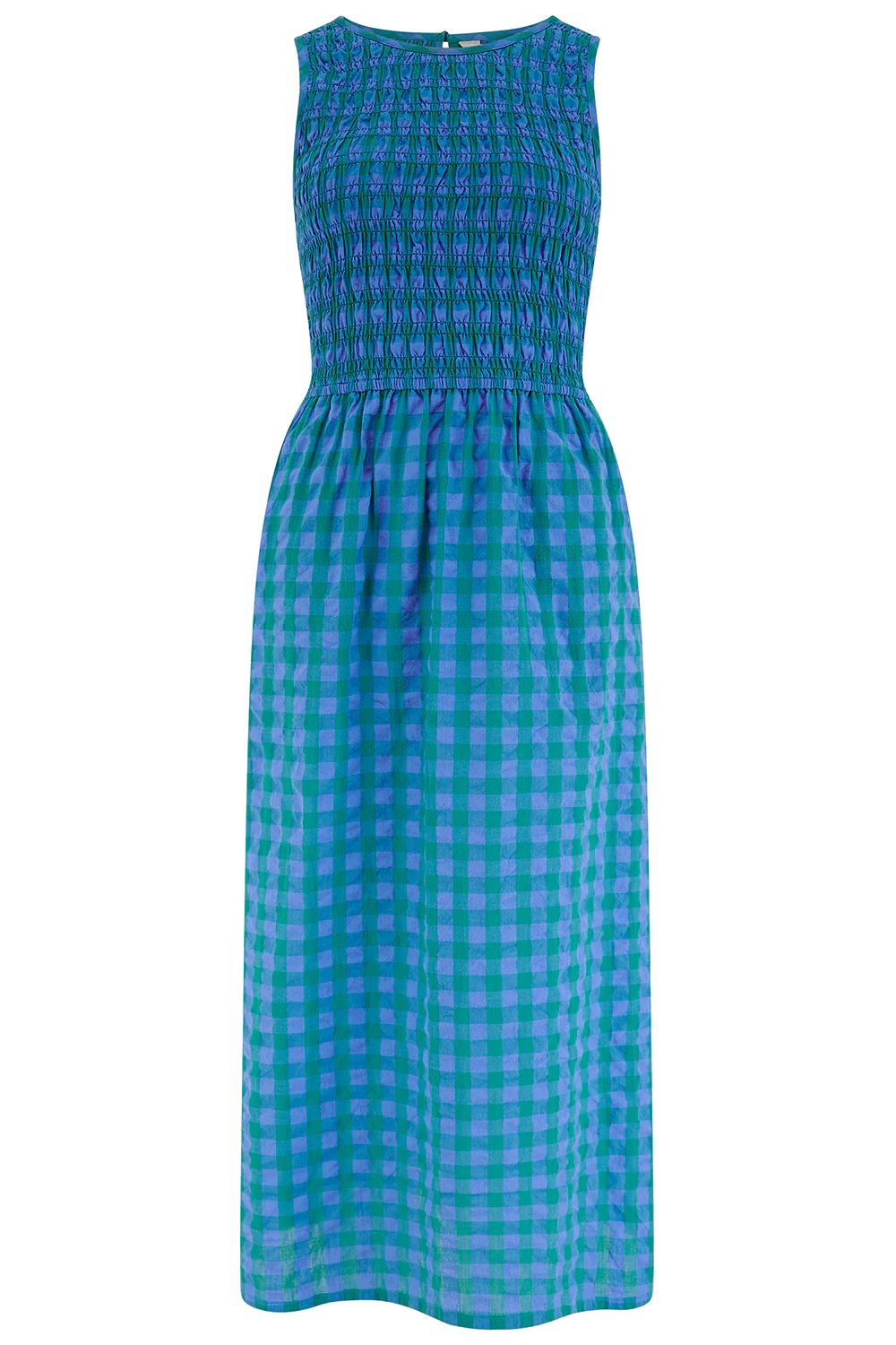 Sian Shirred Midi Dress - Blue & Green, Peacock Check - Image 6