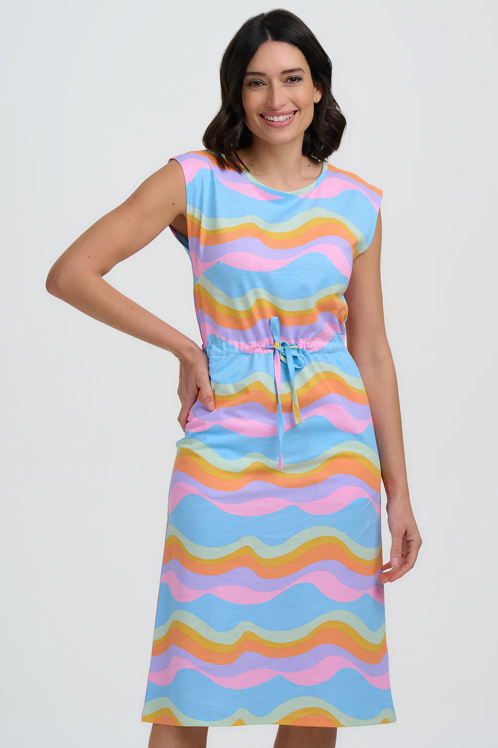 Sloane Jersey Midi Dress - Blue, Dreamy Waves - Image 3