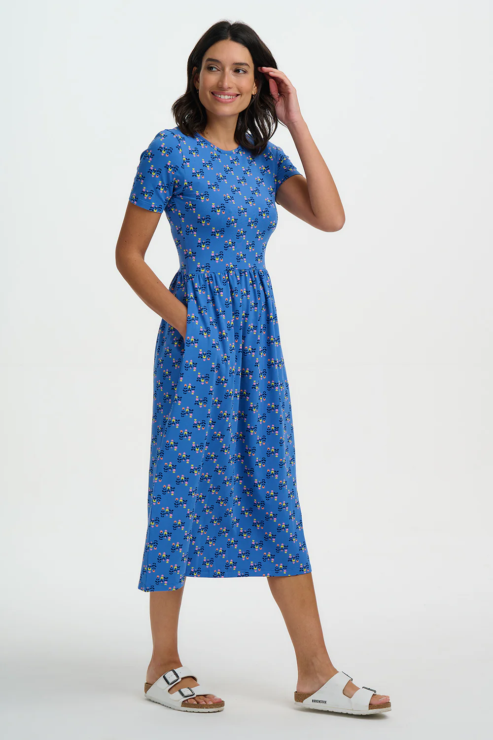 Sofia Jersey Midi Dress - Blue, Folklore Twist - Image 3