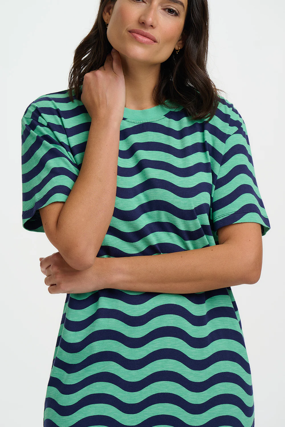 Stephanie Midi T-Shirt Dress - Green, Lagoon Wave - Image 2