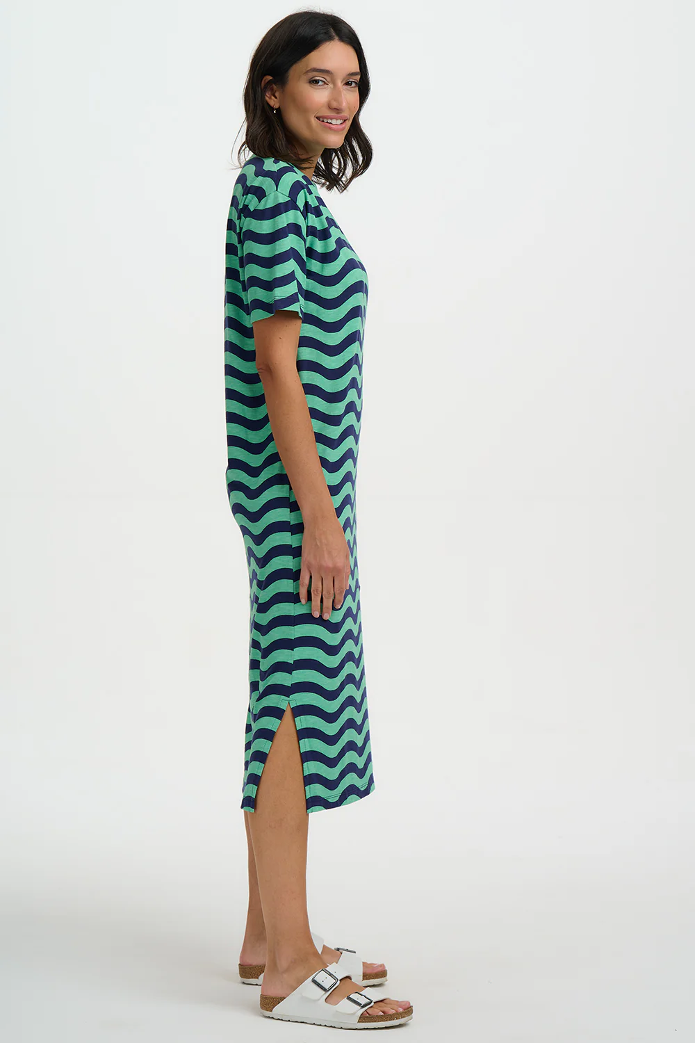 Stephanie Midi T-Shirt Dress - Green, Lagoon Wave - Image 3
