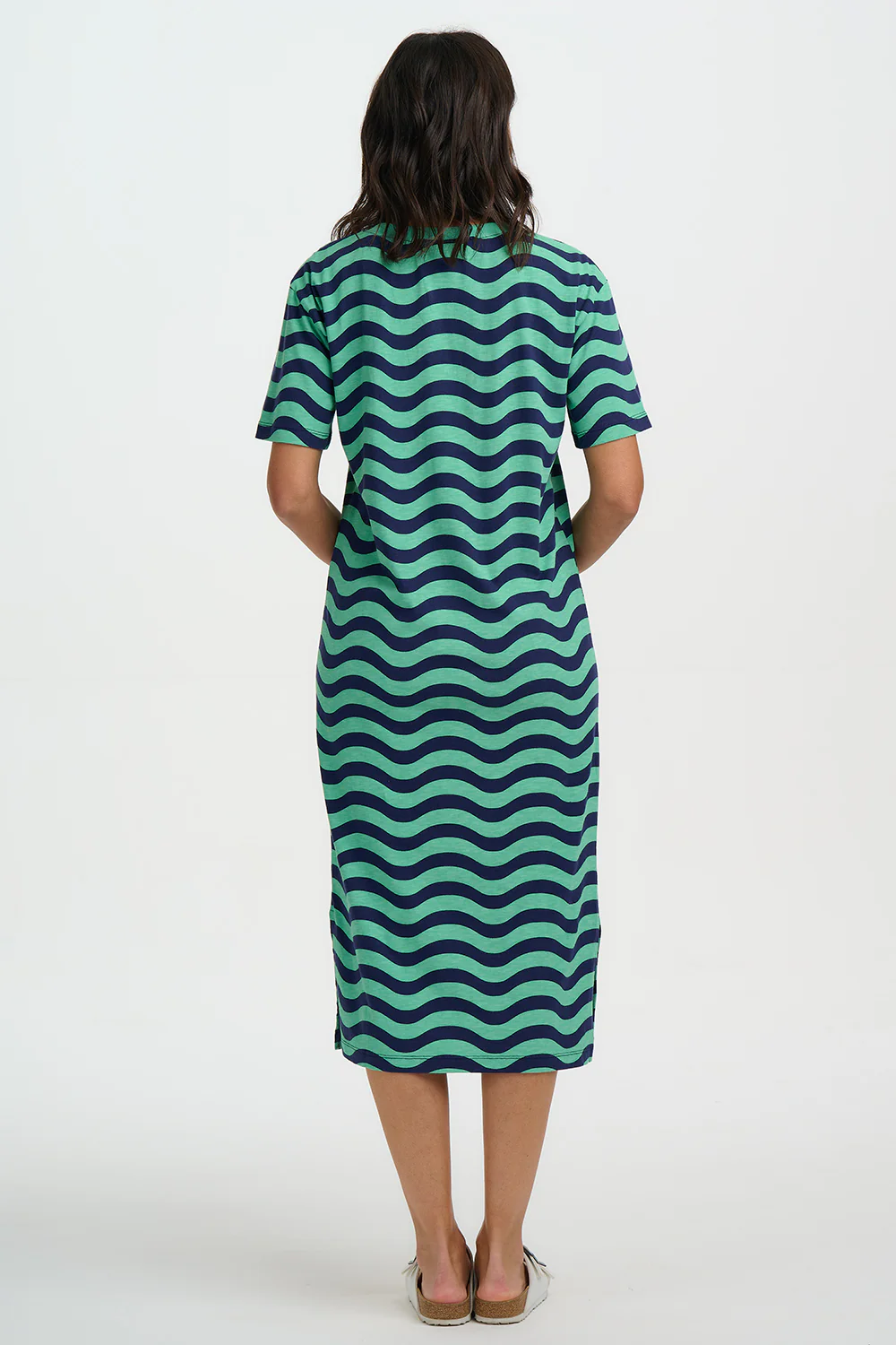 Stephanie Midi T-Shirt Dress - Green, Lagoon Wave - Image 4