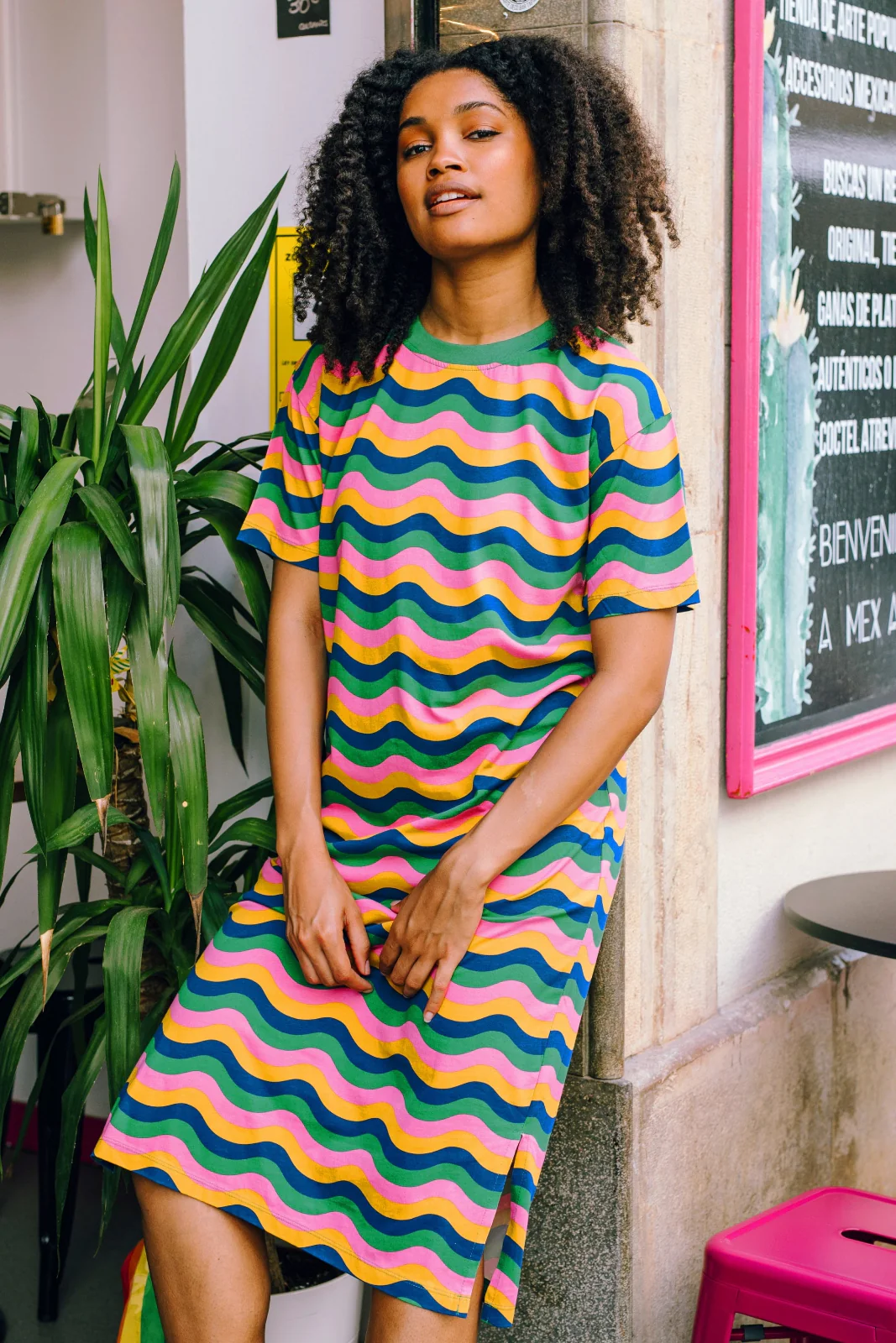 Stephanie Midi T-Shirt Dress - Multi, Rainbow Waves - Image 7