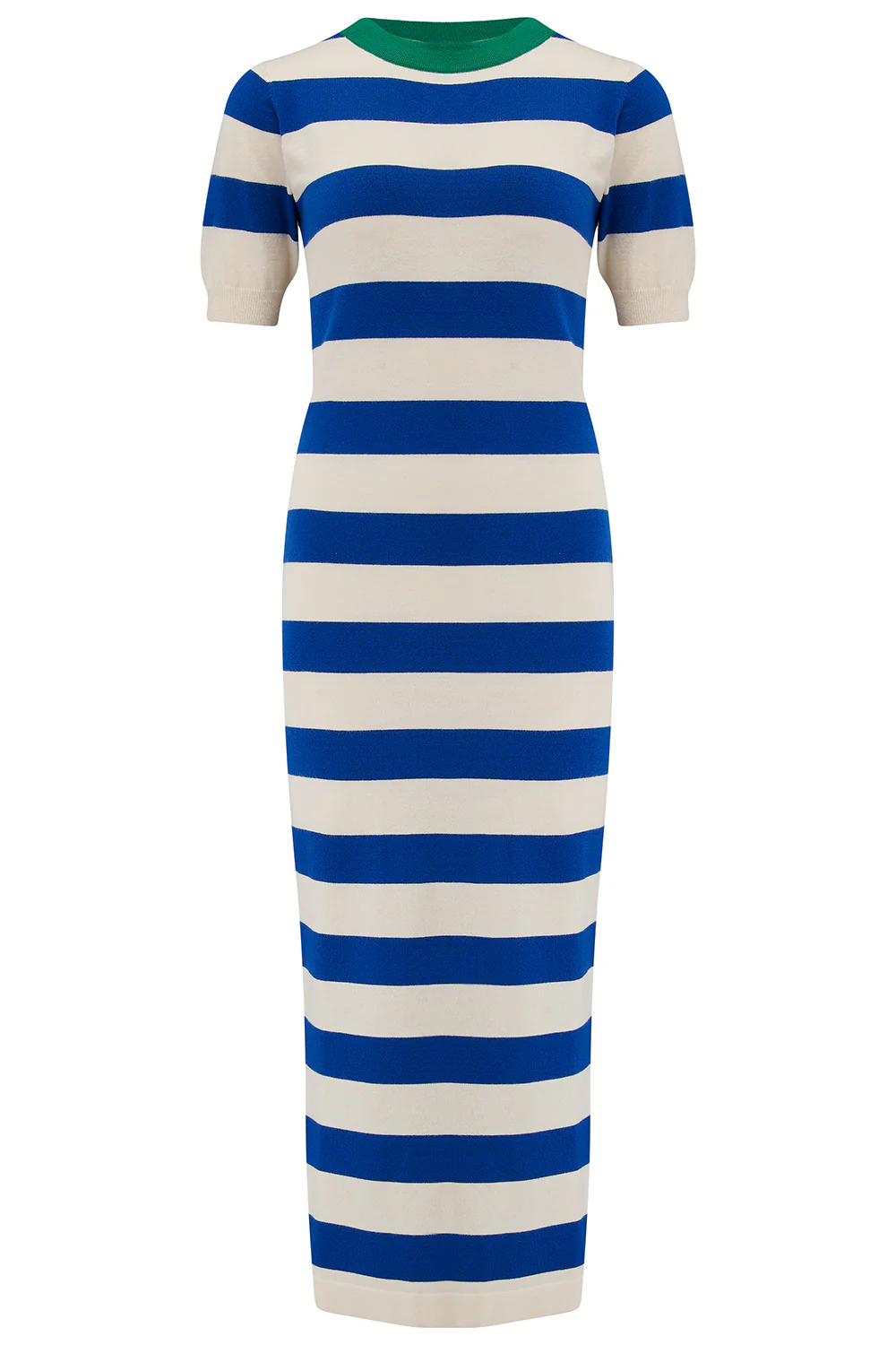 Sybil Midi Knit Dress - Blue/White, Contrast Neck - Image 6