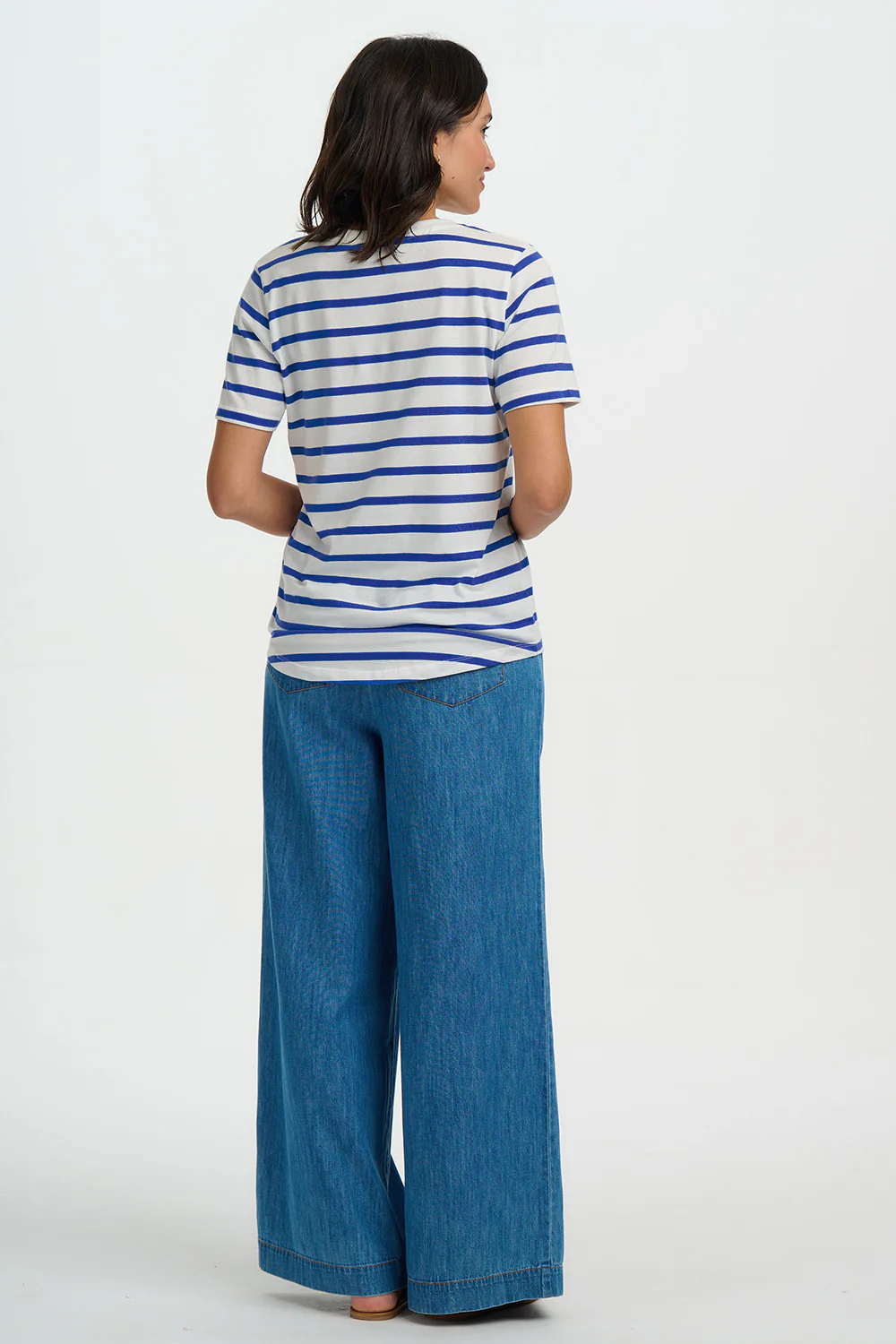 Sylvie Scoop Neck T-Shirt - Off White/Blue , Stripes & Lemon - Image 5