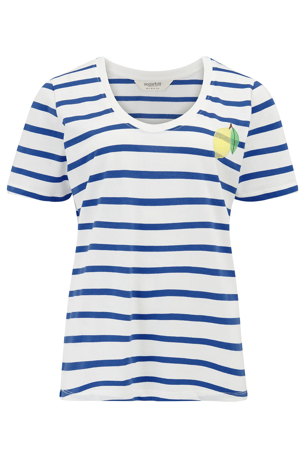 Sylvie Scoop Neck T-Shirt - Off White/Blue , Stripes & Lemon - Image 6