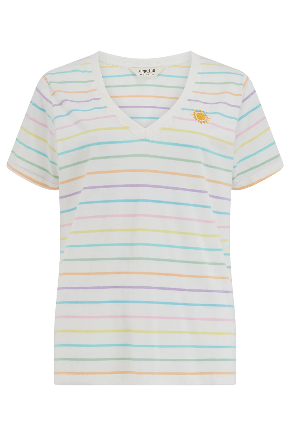 Khloe V-Neck T-Shirt - White/Multi, Pastel Stripe & Sun - Image 5