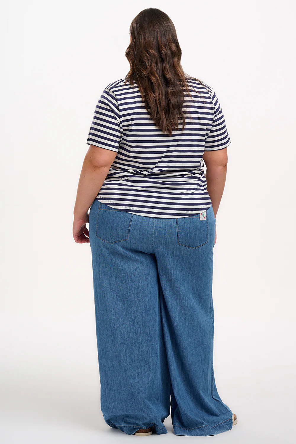 Sylvie Scoop Neck T-Shirt - White/Navy, Stripe & Folk Flower - Image 5