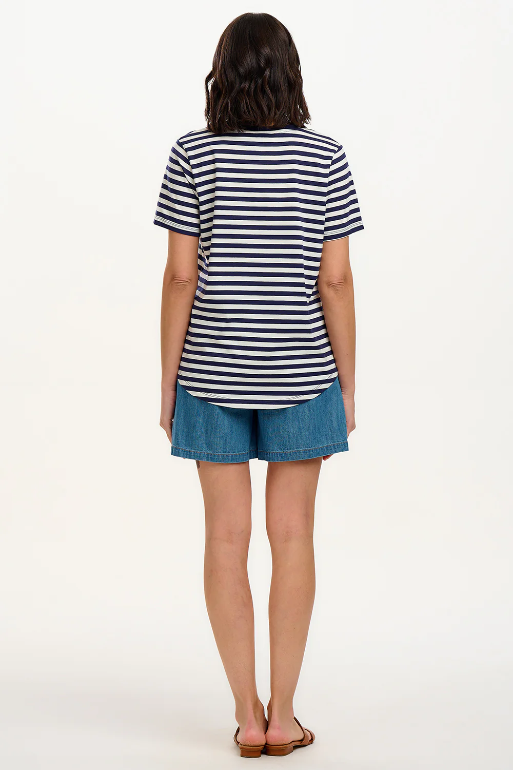 Sylvie Scoop Neck T-Shirt - White/Navy, Stripe & Folk Flower - Image 7
