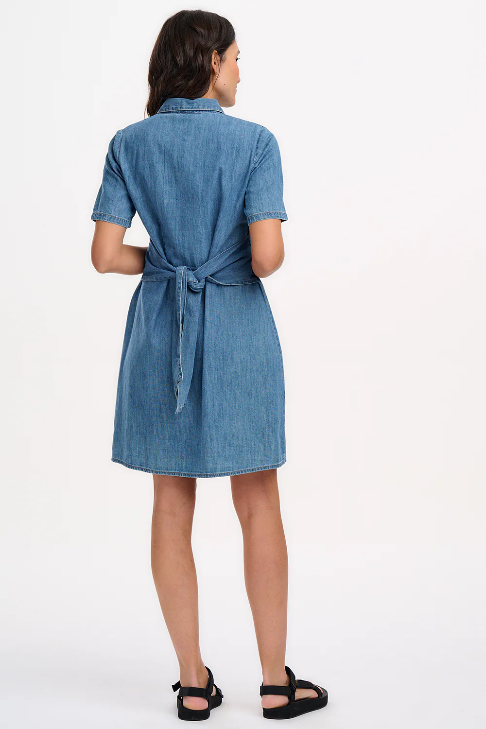 Talitha Mini Shirt Dress - Mid Blue Denim - Image 6