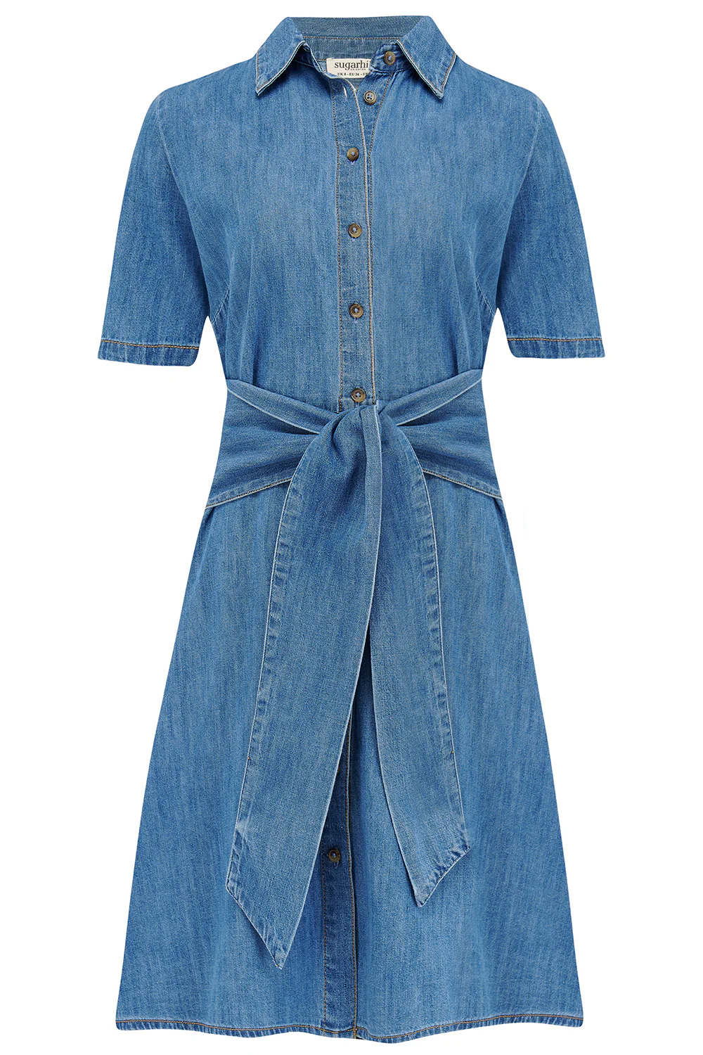 Talitha Mini Shirt Dress - Mid Blue Denim - Image 7