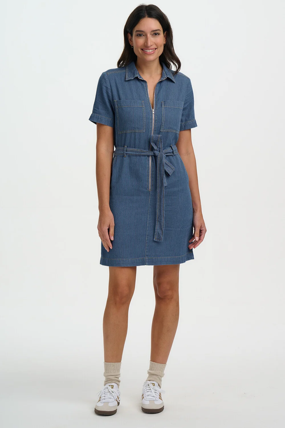 Tasha Mini Dress - Blue Stripe Denim - Image 4