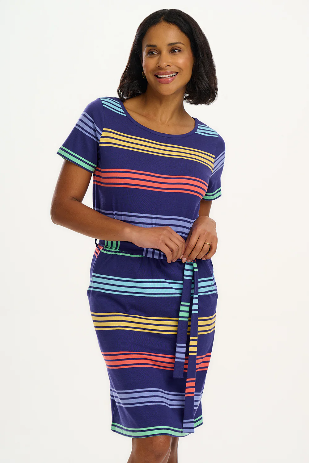 Terri Jersey Mini Dress - Navy, Malibu Stripe - Image 3