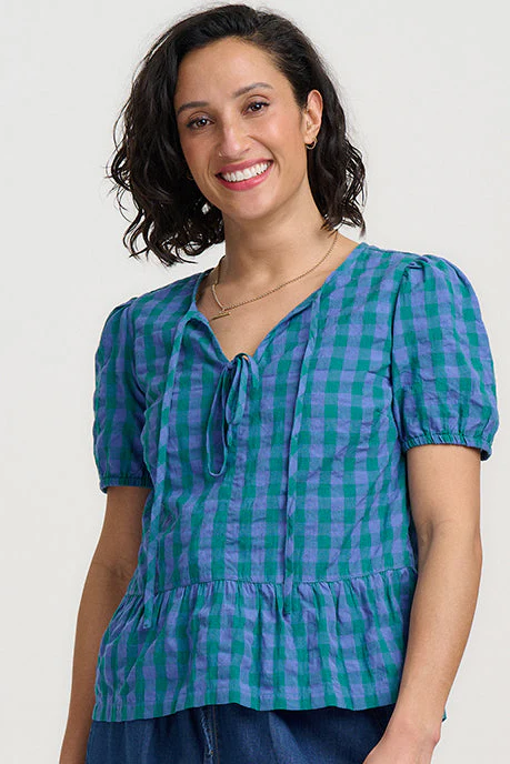 Thora Top - Blue & Green, Peacock Check - Image 3