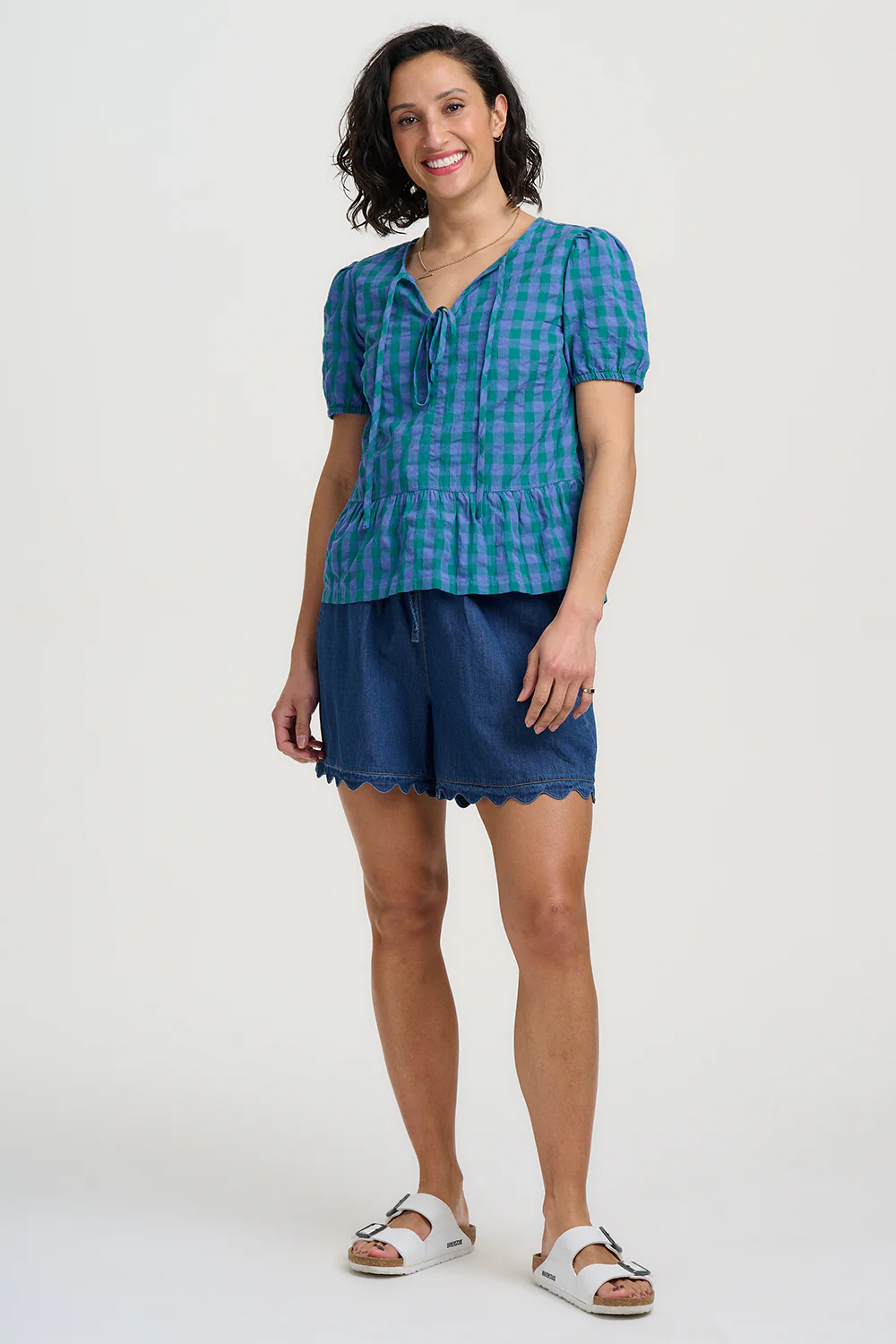 Thora Top - Blue & Green, Peacock Check - Image 4
